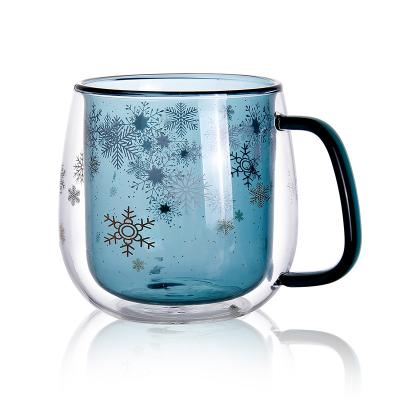 China Factory Price Stocked Christmas Borosilicate 350ml Coffee Double Wall Glass Mug for sale