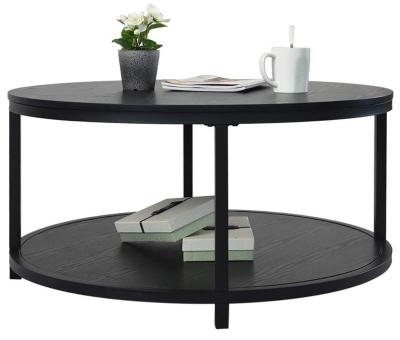 China Round Modern Convertible Coffee Table Black For Living Room With Shelf for sale