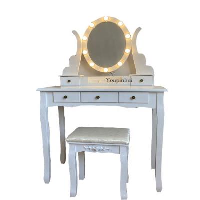 China New Design Furniture Vanity Modern Foldable Corner Desk Wood Dressing Table with Lights and Mirror tocador de maquillaje for sale