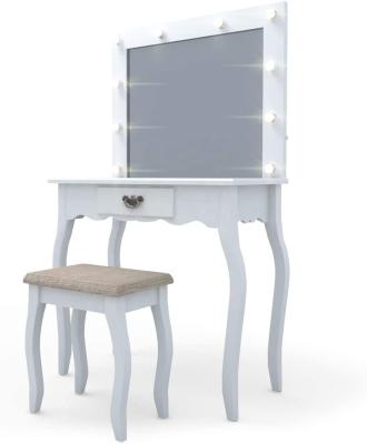 China Mecor Vanity Makeup Whiteboard Color Bedroom Foldable Makeup Station Whiteboard Set Large Drawer Dressing Table With Led Mirror Illumination for sale