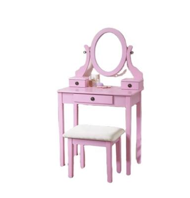 China Foldable Kids vanity table vanity set with mirror and stool makeup dressing table with drawer for sale