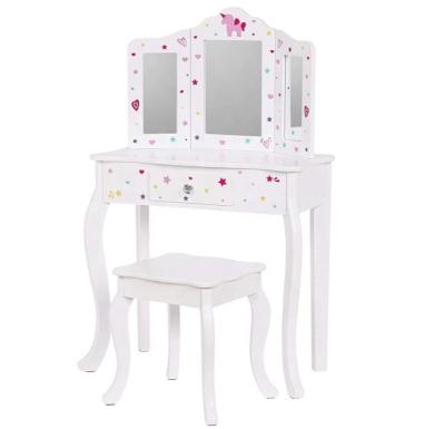 China Foldable Kids Vanity Table And Chair Vanity Set With Mirror Makeup Dressing Table With Drawer for sale