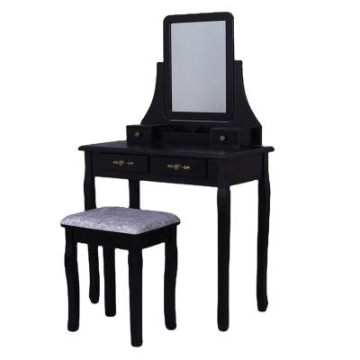 China Black Wood Foldable Makeup Vanity Table With Mirror Dressing Table With Drawers for sale