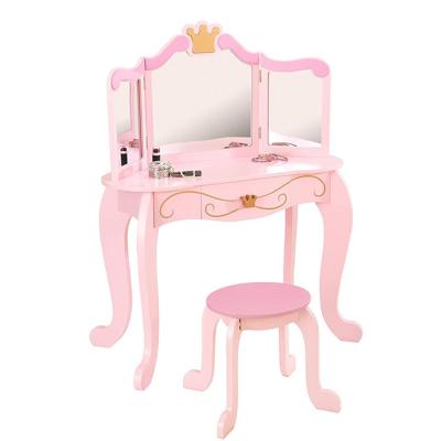 China Foldable Wooden Kids Makeup Table Set With Mirror Dressing Table And Chair Set for sale