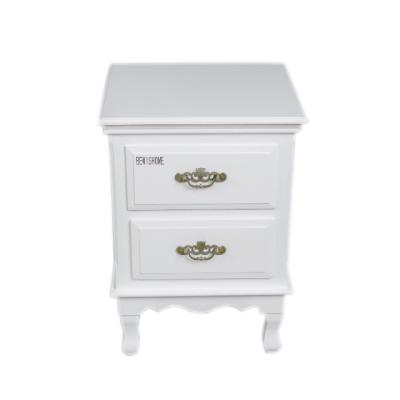 China Handmade European Solid Wood Simple Nightstand Bedside Cabinet Storage White Cabinet for sale