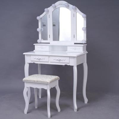 China Foldable Bedroom Dressing Table Makeup Table Vanity Table with Lights and Mirror for sale