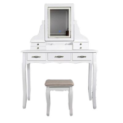 China Handmade Wooden Portable Makeup Vanity With Lights Girl Dressing Table Mirror for sale