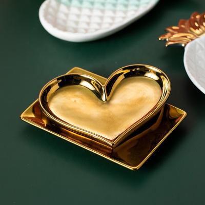 China Morden Christmas Candy Tray Chromed Plate Heart Shape Ceramic Design for Christmas Tableware Promotion Gifts for sale