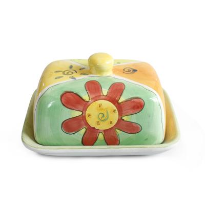 China Viable Wholesale Premium Hand Painted Porcelain Ceramic Butter Dish With Lid for sale