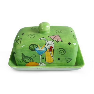 China Sustainable Factory Wholesale Kitchenware Use Creative Ceramic Juice Butter Dish With Lid for sale