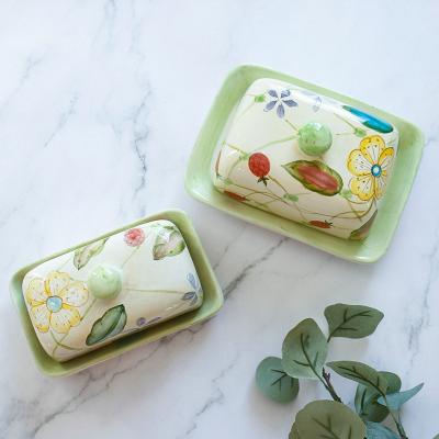 China Viable Hot Selling Ceramic Rectangle Porcelain Butter Cheese Storage Racks Dishes With Lid for sale