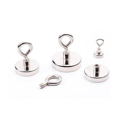 China Nickel Coated Pot Neodymium Magnet Heavy Duty OEM With Eyebolt for sale