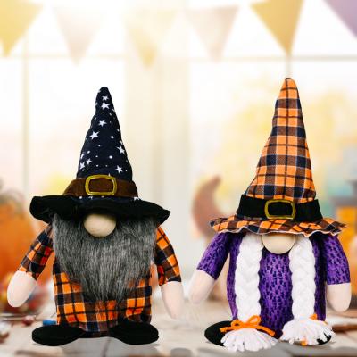 China Exquisite Handmade Magician Halloween Decorations Faceless Doll Witch Cloak Hat Doll Halloween Decor Gnome Ornaments for sale