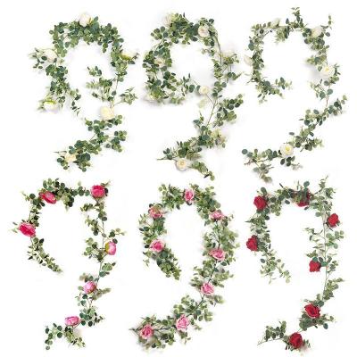 China Party Good Quality Eucalyptus Rose Vine Decorative 1.8 Meters Eucalyptus Rose Vine Garland For Home /wedding for sale