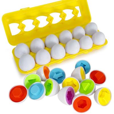 China Educational Matching Recognition 12pcs Egg Shapes And Colors Set For Kids Toddlers Easter Gift Learning Numbers Alphabets Eggs for sale