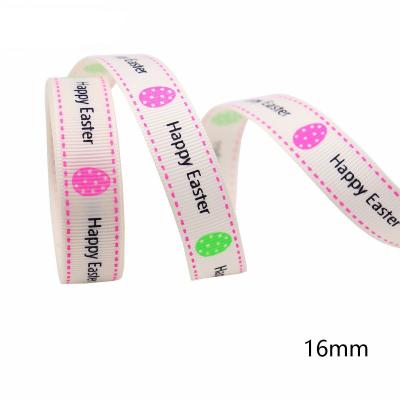 China Polyester Cinta Personalized Single Face 16mm Easter Ribbon Bow Accessories Happy Gift Wrapping for sale