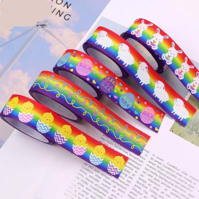 China New Arrival Wholesale Custom 25mm Polyester Pita Easter Printed Grosgrain Ribbon For Decorating Easter Bunny for sale