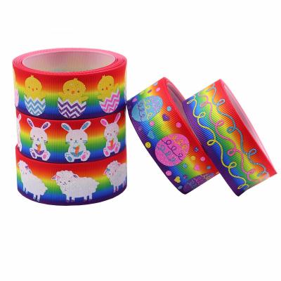 China Wholesale Fita 25mm Polyester Gift Wrapping Custom Easter Eggs Pattern Printed Polyester Grosgrain Ribbon for sale