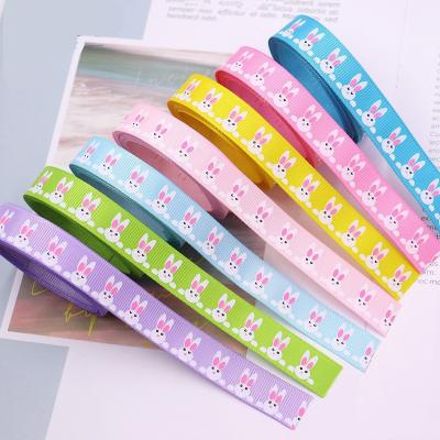 China Polyester Easter Ribbon Ribbon Printed Bunny Ribbon Grosgrain Ribbon Holiday Hair Bows 16mm Decorative for sale