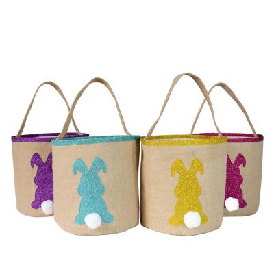 China New Round Polyester Gold Rabbit Ear Easter Bag Luminous Decoration Gift Packing Bucket For Kids Children Candy Bag Easter Bunny Bag Spot for sale