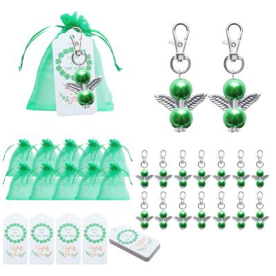 China Party Decoration Chaveiro Ornament Gifts Angel Wings 20/30pcs Key Chain Pendant Paper Tag With Organza Bag for sale