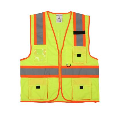 China FLASH Reflective LED Safety Vest | Front Zipper 6 multifunctional pockets | Bright neon orange maximum high balance of 2 reflective markings for sale