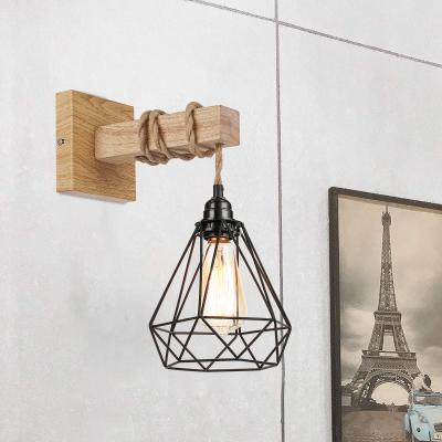 China RTS Industrial Wooden Farmhouse Wall Mounted Lights For Bedroom Bedside LED Wall Lamp for sale