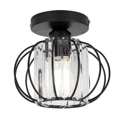 China RTS Suspended Semi Flush Mount Ceiling Light Fixture Antique Small Crystal Chandelier Black Indoor Lighting for sale