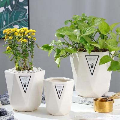 China Minimalist Set 3 Sticker White Pots Planter Tabletop Color Indoor Plant Ceramic Pots for sale