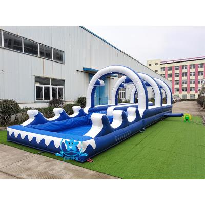 China PVC Size 36ft Length Inflatable Water Slides Double Lane Water Slide Lane Slide And Slide 2 With Pool for sale