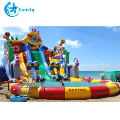 China Adult Outdoor Funny Inflatable Water Play Toys Water Park Games Land Inflatable Water Park Water Slide With Big Pool for sale