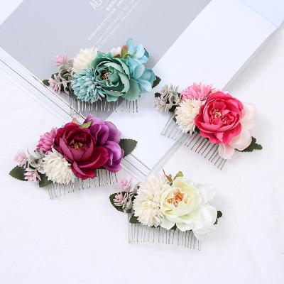 China European and American beach wedding party hair comb artificial flower new fashion style main comb for women elegant festival hair accessories for sale