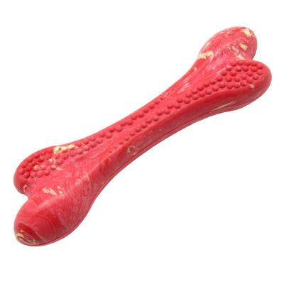 China Stocked 2022 Multi Colors Bone Shape Teeth Cleaning Durable Squeaky Natural Rubber Dog Chew Dog Toys for sale