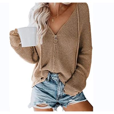 China Women's Anti-Wrinkle Hooded Loose Cardigan Sweater Long Sleeve Full Zipper Knitted Shirt Tops for sale