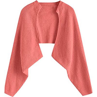 China Women's Anti-Wrinkle Wing Casual Drop Shoulder Sleeve Bat Placket Open Rib Knit Loose Coat Cardigan Short Shrug Sweater for sale