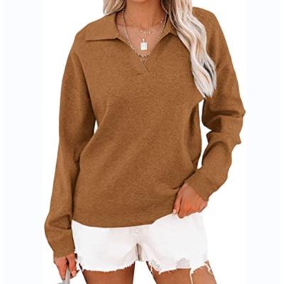 China Anti-Wrinkle Women's Sweater V-Neck Long Sleeve Knitted Loose Oversized Sweater for sale