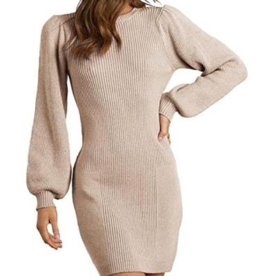 China Anti-pilling Factory Customized Womens Casual Long Sleeve Tight Short Sweater Dress Around Neck Stretch Knit Solid Color Long Sleeve Sweater for sale