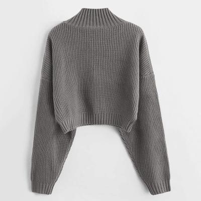 China Striped Neck Anti-Shrink Vertical Low Knit Pullover Solid Color Women's Sweater for sale