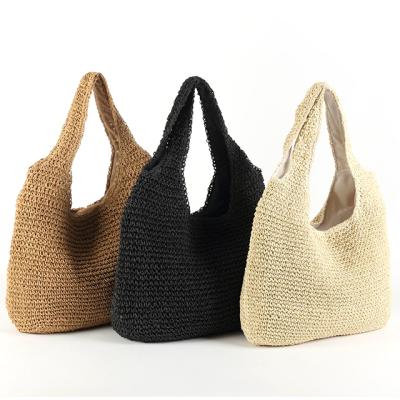 China New Fashion Raffia Woven Bag Handmade One-Shoulder Designer Handbag Versatile Female Portable Single Bag for sale