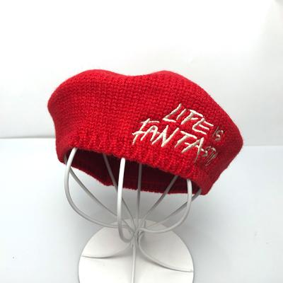 China JOINT Wholesale Women Knitted Hat DIY Solid Color Hot Custom Hats Embroidered Letter Beret for sale