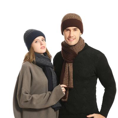 China 2021 new wool cashmere hat suit winter knitted hat scarf COMMON suit by hot unisex hats for sale