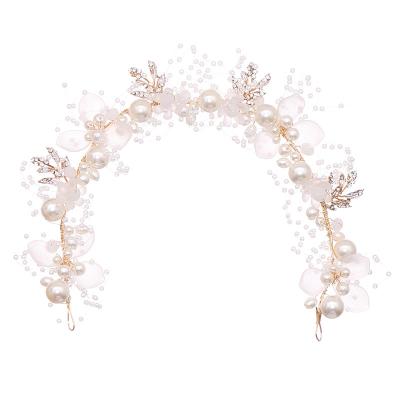 China Sell ​​Daily Wholesale New Handwoven Gold Flower Headband Leaf Headband Pearl Bridal Hair Accessories for sale