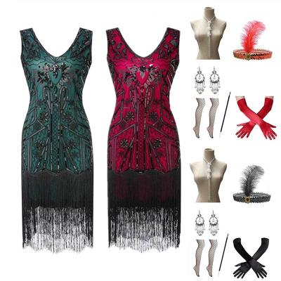 China Vintage 1920s Tassel Dress Sequined Dress Sets Beaded Sleeveless Tassel Dress for sale