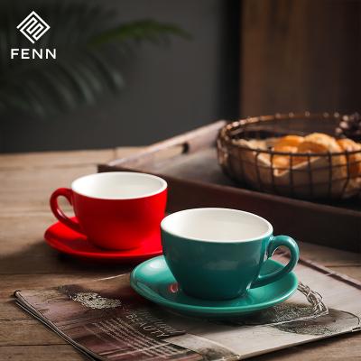 China Restaurant Viable Colored Luster Ceramic Coffee Cup Porcelain Tea Coffee Cup With Saucer for sale