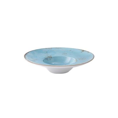 China Wholesale Price Viable Blue Dishes Modern Dinner Dishes With Gold Edge Family Dishes for sale