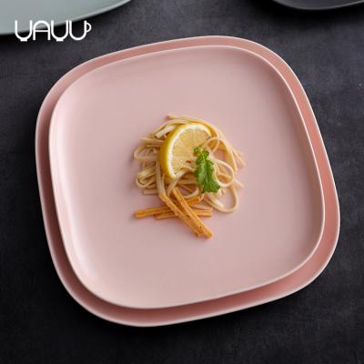 China Square Matte Pink Ceramic Serving Dish 8 Inch Wedding Elegant Food Viable Decoration For Sale for sale