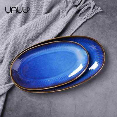 China Sustainable Wholesale Modern Custom Printed Porcelain Personalized Oval Dish For Dinnerware for sale