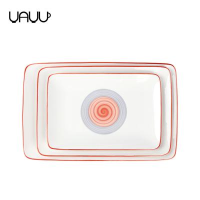 China Attractive Appearance Rectangular Shape Viable Colored Glazed Dish Ceramic Dinner Dish for sale