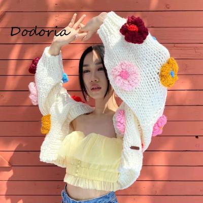 China Harajuku Breathable Kawaii Flower Cardigan Sweater Women Long Y2k Cute Three-Dimensional Decorative Sleeve Y2k Cropped Knit Sweater for sale