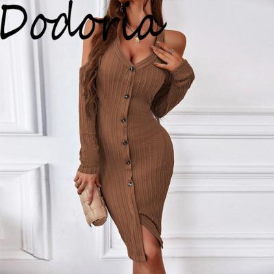 China Women Anti-Static Sexy Night Club Dresses Single Breasted Long Off Shoulder Sweater Bodycon Dress for sale